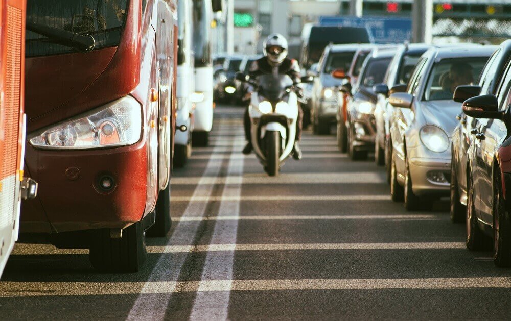 Motorcycle in lane splitting to avoid traffic