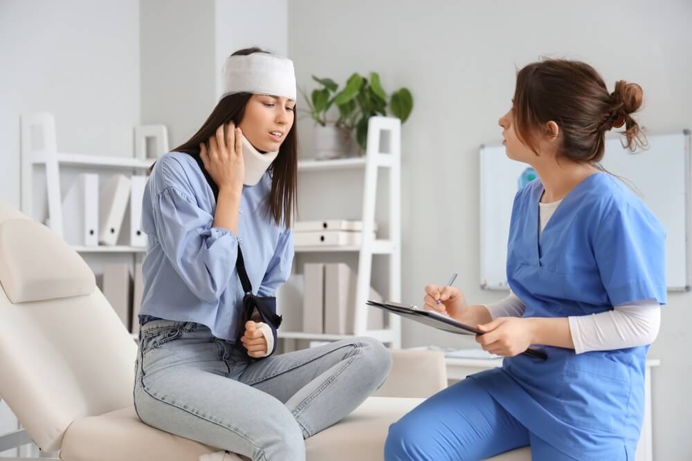 Female patient admitted due to injuries from car accident.